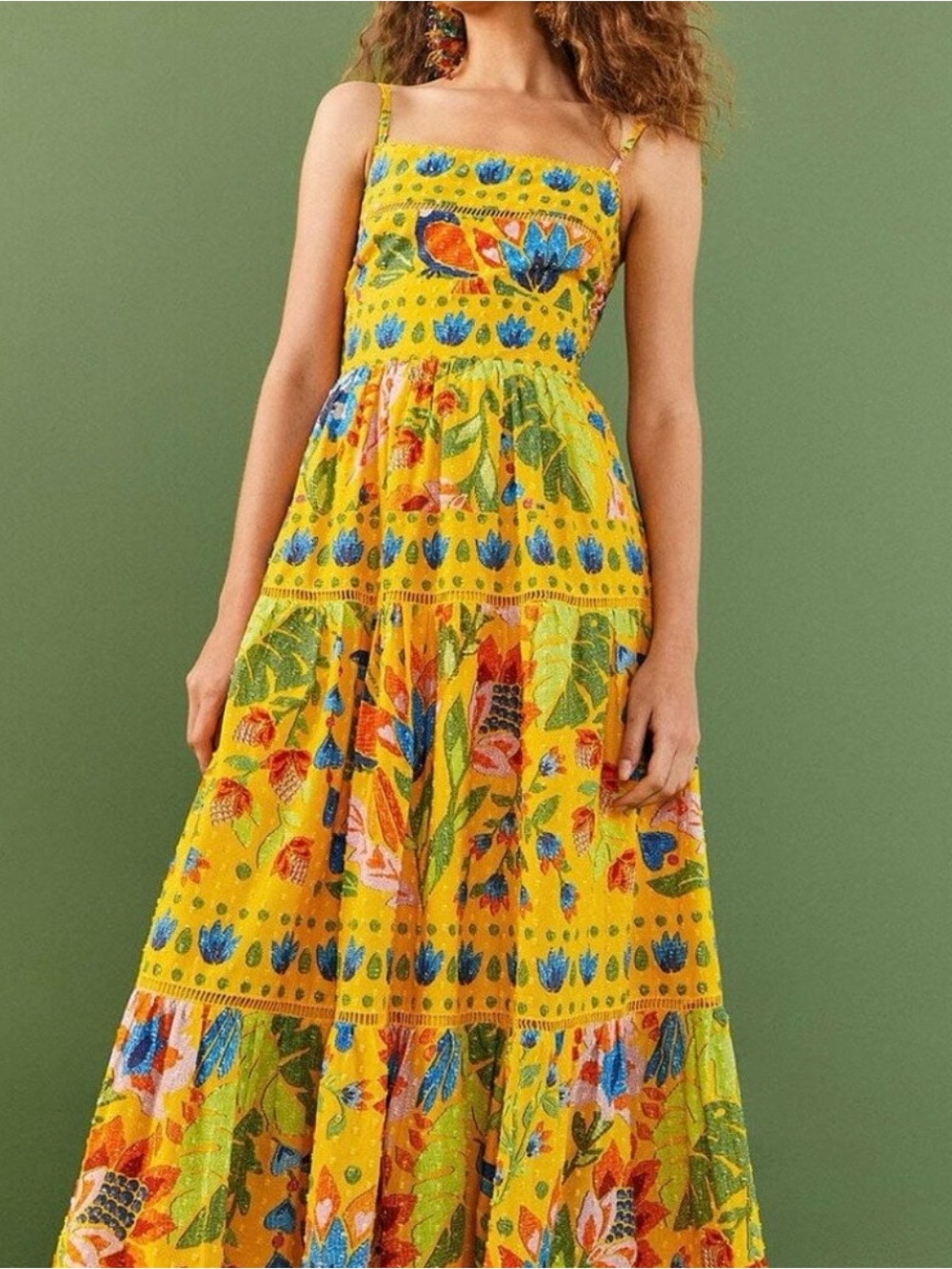 Farm Rio Yellow Summer Garden Sleeveless Maxi Dress - Size M